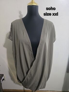 Soho Olive Green Draped V-Neck Tunic Top - XXL